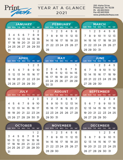 Picture of Print Tech Year at a Glance 2021 Calendar