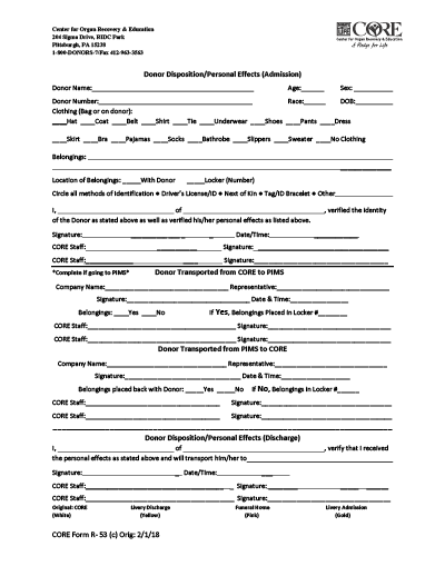 Picture of Donor Disposition Form R-53