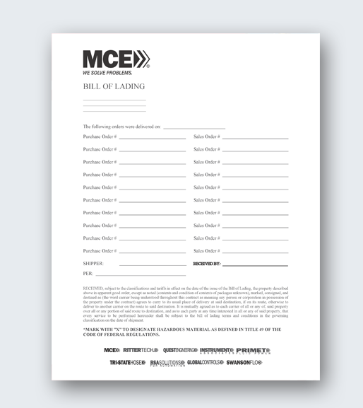 Show details for MCE Bill of Lading