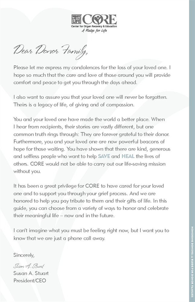 Show details for Honoring Donors a Guide for Donor Families