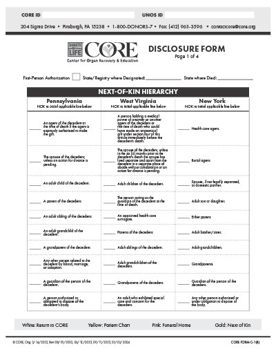 Picture of Disclosure Form - Four 4 part NCR forms Page 1