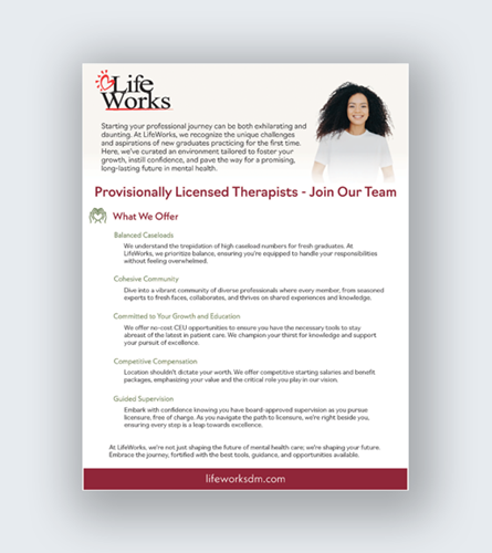 Show details for Downloadable Unlicensed Therapy Hiring Flyer - LifeWorks